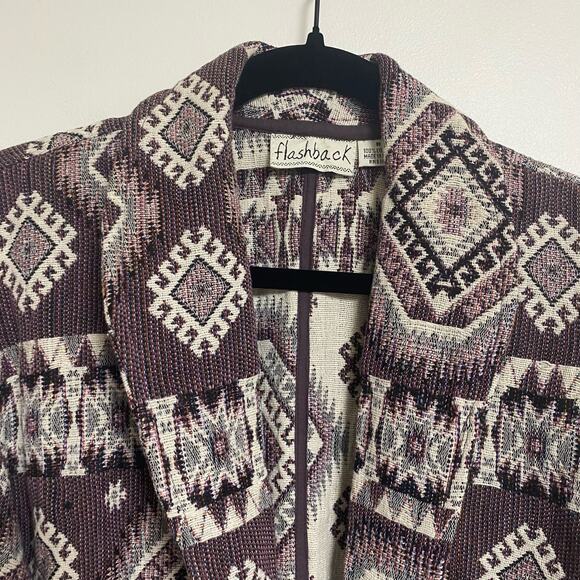 Vintage Flashback Cropped Jacket Western Boho Tapestry Purple Cream‎ Short Sz M - Picture 9 of 9